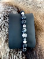 Men's Wristband with Agate, Onyx, Lava, Stainless Steel, Hematite and Grey CZ Diamond