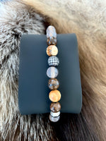 Men's Wristband with Agates, Stainless Steel and Grey CZ Diamonds