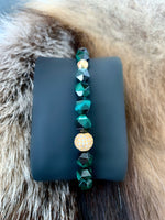 Men's Wristband with Green Tiger Eye, 14 Carat Gold Filled Beads and CZ Diamond