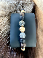 Men's Wristband with Agate, Onyx, Lava and 14 carat Gold Filled Beads
