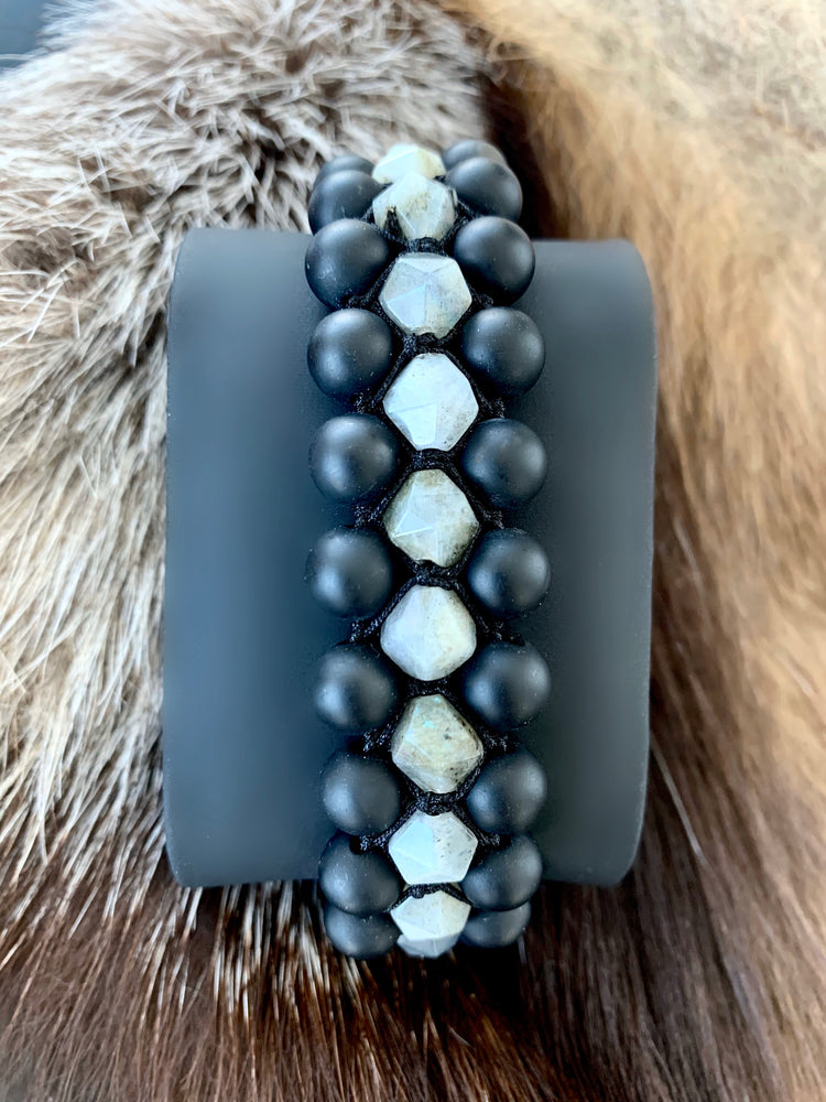 Men's Adjustable Wristband with Matte Onyx and Agate
