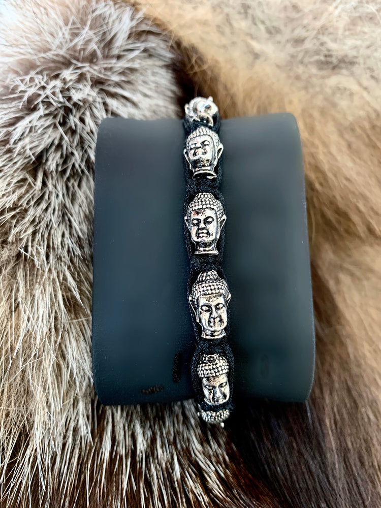 Men's Adjustable Wristband with Buddha Ancient Steel Look