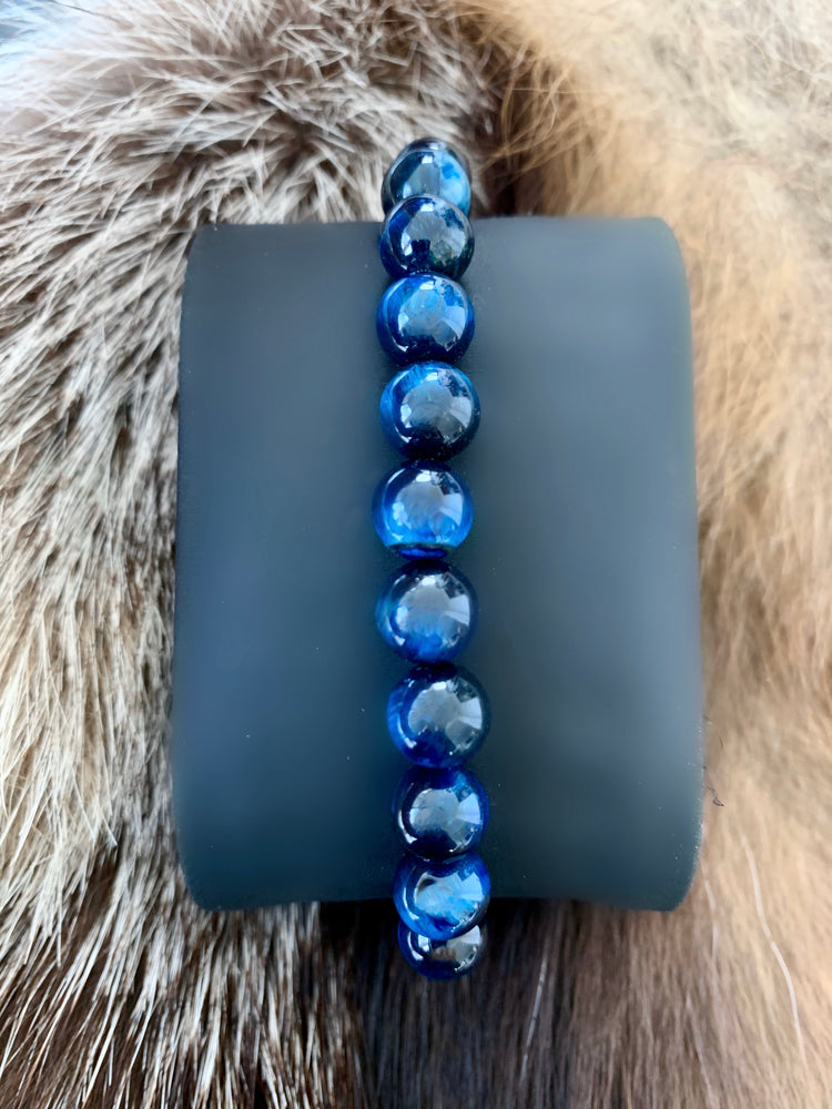 Men's Adjustable Wristband with Blue Tiger Eye