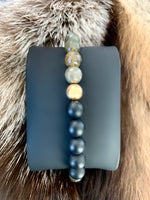 Men's Wristband with Agates, Matte Onyx and 14 Carat Gold Filled Beads